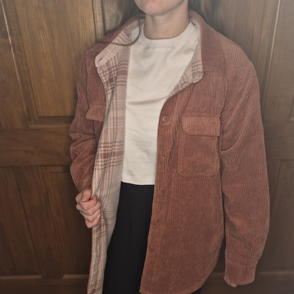 Pink Corduroy Reversable Button-Up Jacket